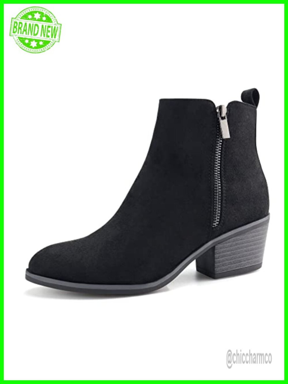 Women Ankle Boots Faux Suede Side Zipper Low Heel Dress Booties